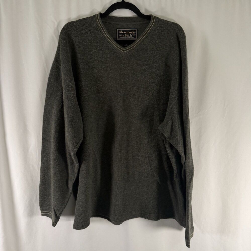 Vintage Abercrombie Fitch Sweater Men's XL Green Vneck Pullover 100% Cotton